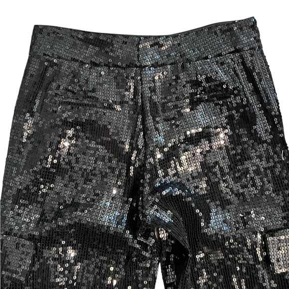 Women's Alice + Olivia Black Sequin Wide Leg Pants Size 2 - Picture 3 of 10